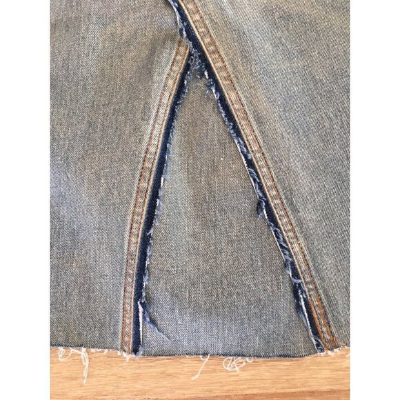 BEBE x Levis Coated Denim Jean Skirt Size 30 Reconstructed Raw Hem A- Line - Picture 3 of 9